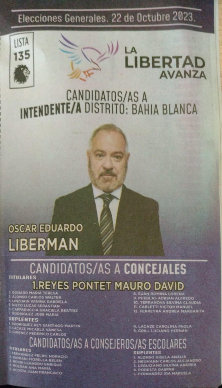 Boleta electoral de Oscar Liberman para las generales 2023 cortesía de elagora.digital